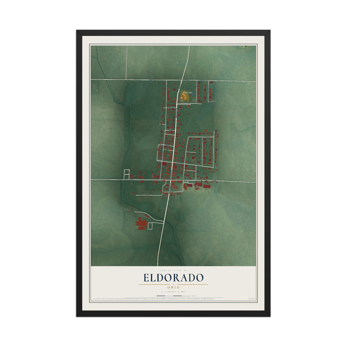 Map of Eldorado, Ohio, 12 x 18 inch print in a black wood frame