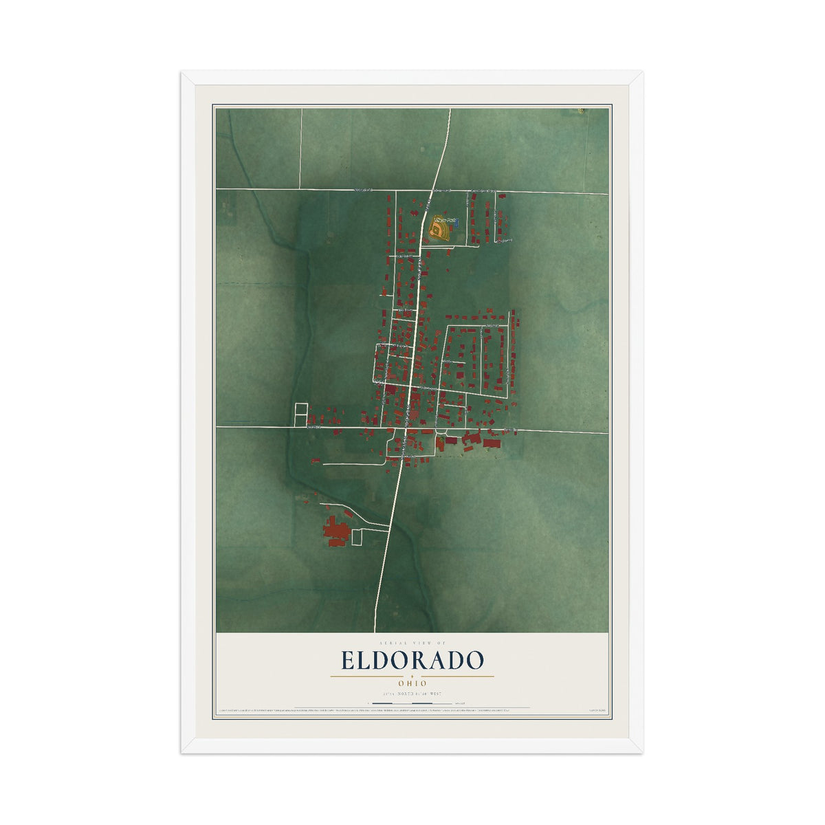 Map of Eldorado, Ohio, 12 x 18 inch print in a white wood frame