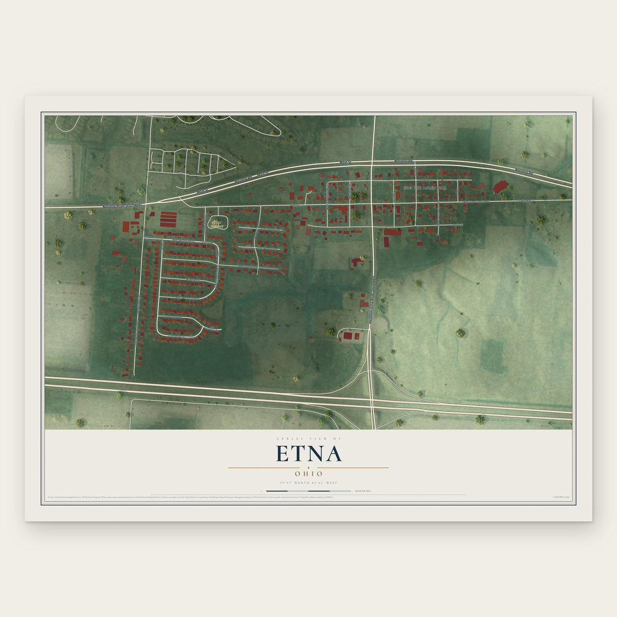 Etna, Ohio map print, the full design