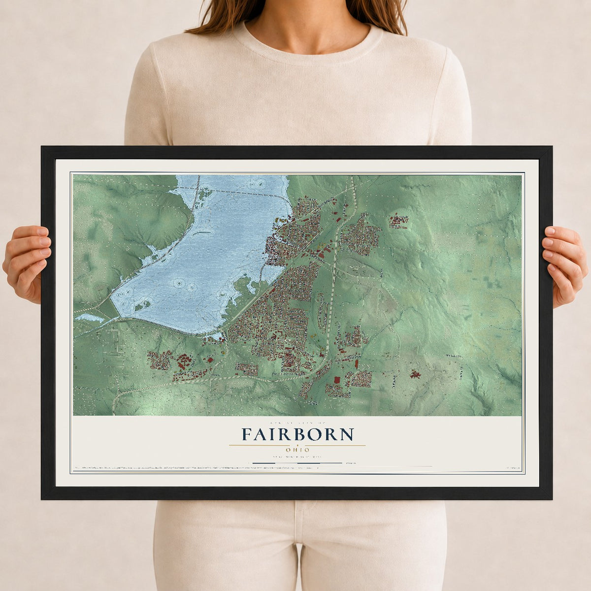 Map of Fairborn, Ohio, 12 x 18 inch print in a black wood frame