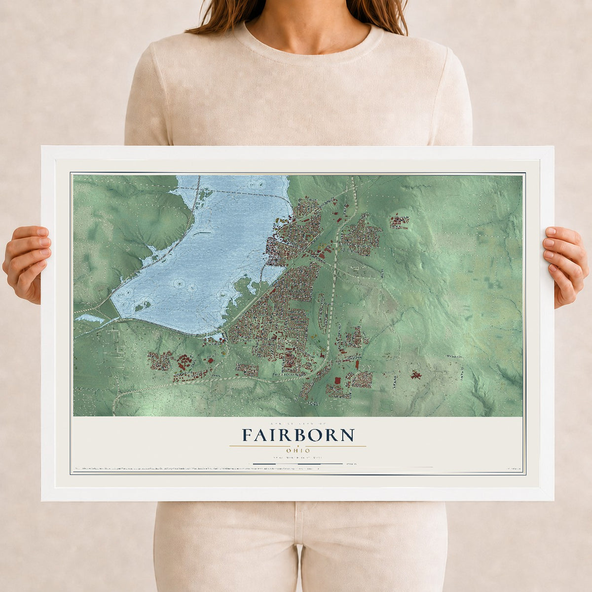 Map of Fairborn, Ohio, 12 x 18 inch print in a white wood frame