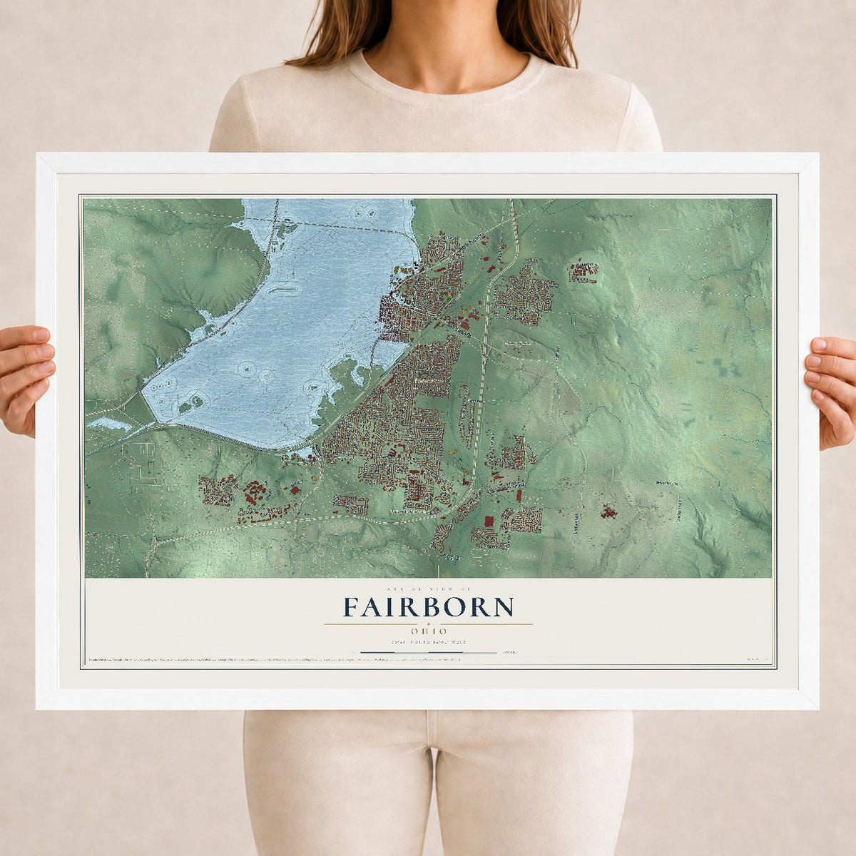 Map of Fairborn, Ohio, 18 x 24 inch print in a white wood frame