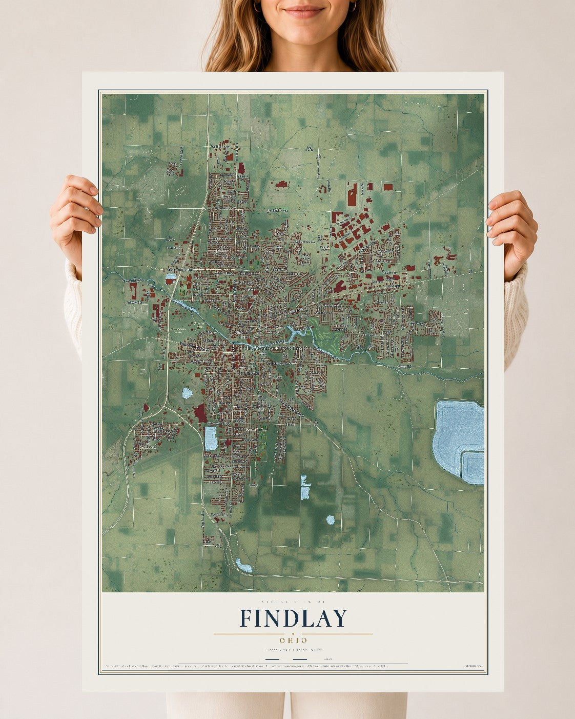 Map of Findlay, Ohio, 24 x 36 inch unframed archival matte print