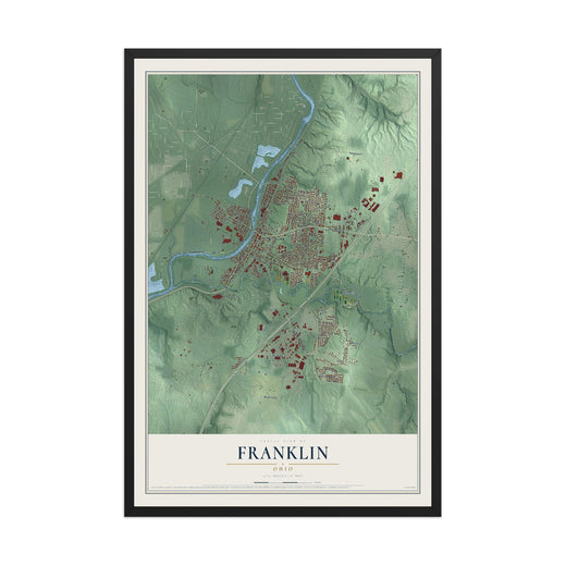 Map of Franklin, Ohio, 12 x 18 inch print in a black wood frame