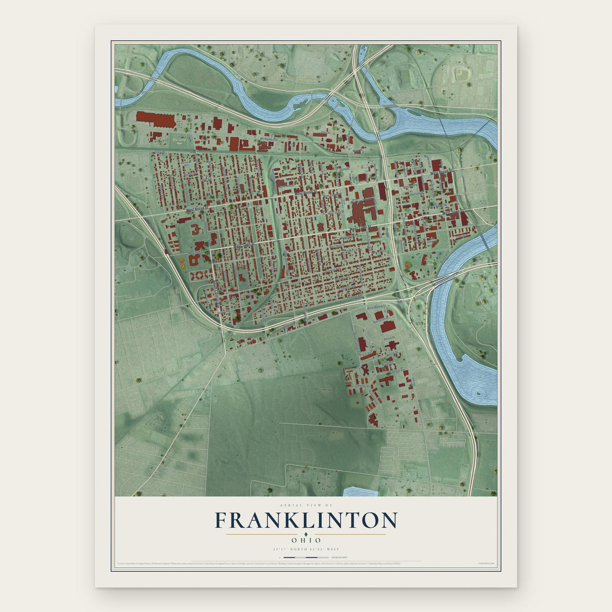 Franklinton, Ohio map print, the full design