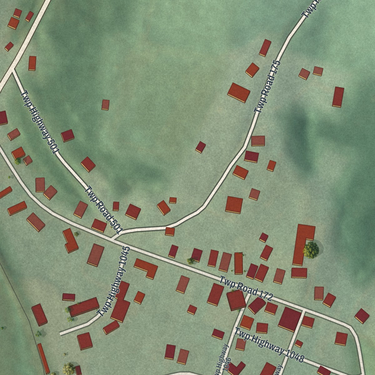 Close-up of the map of Fresno, Ohio print showing street and building detail