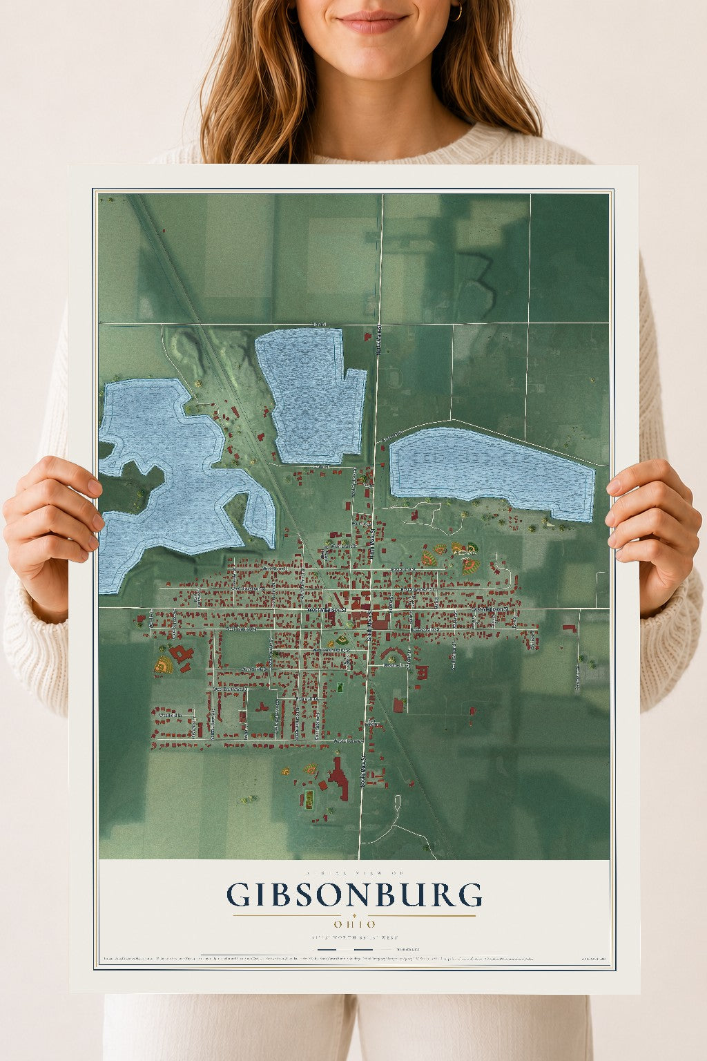 Map of Gibsonburg, Ohio, 18 x 24 inch unframed archival matte print