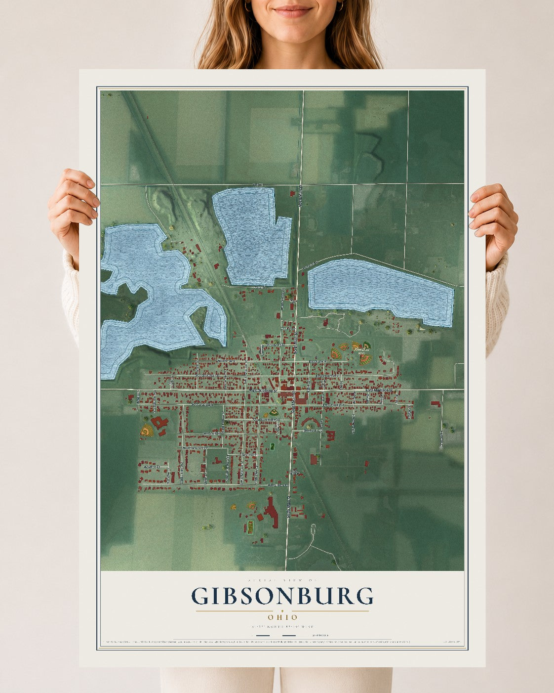 Map of Gibsonburg, Ohio, 24 x 36 inch unframed archival matte print