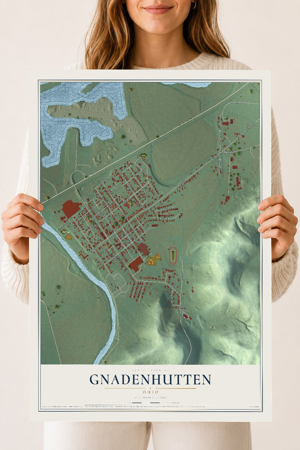 Map of Gnadenhutten, Ohio, 18 x 24 inch unframed archival matte print