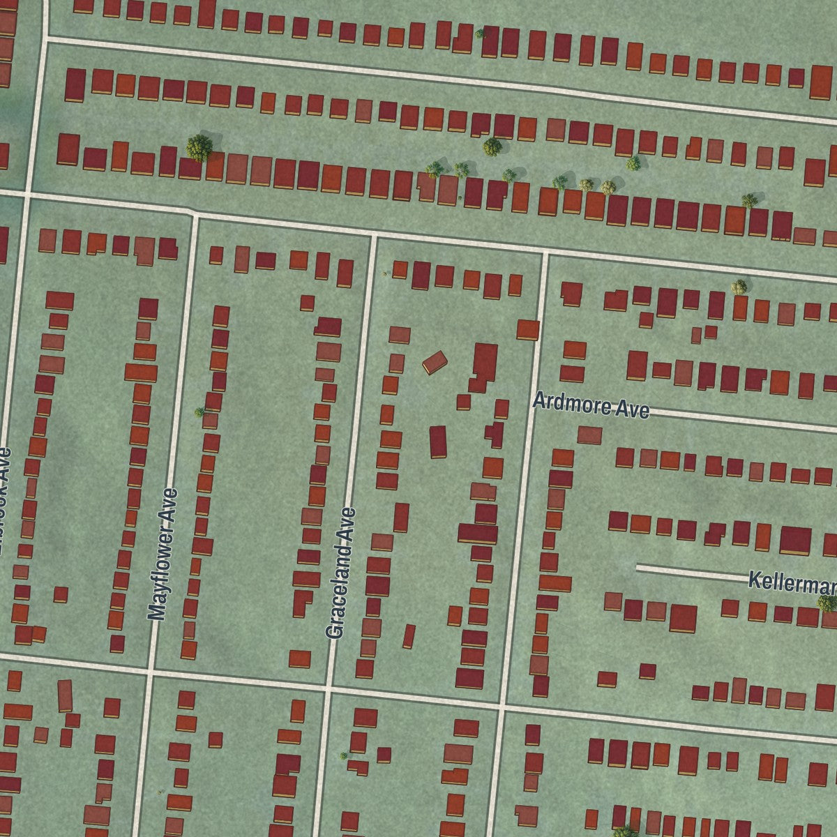 Close-up of the map of Golf Manor, Ohio print showing street and building detail