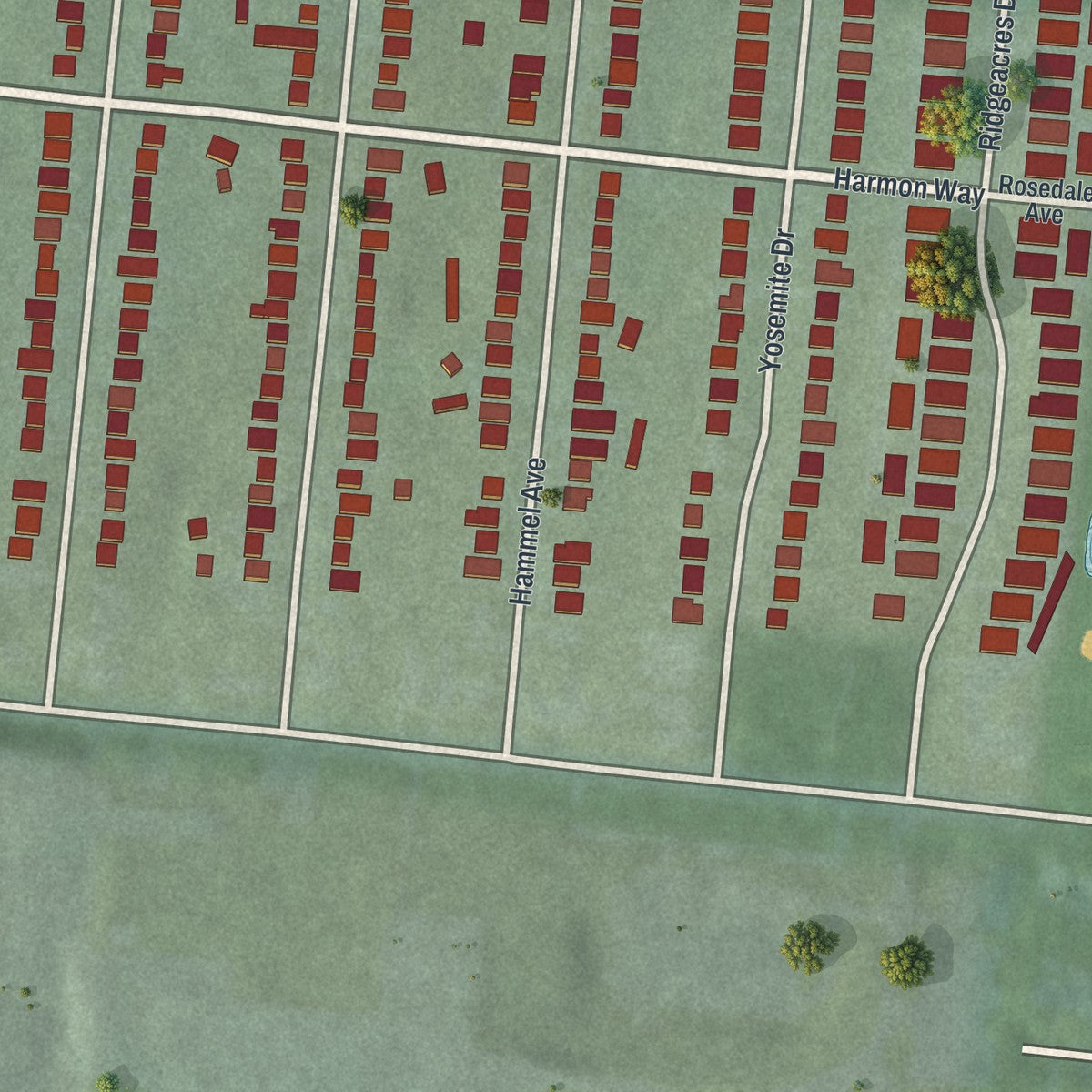 Second close-up of the map of Golf Manor, Ohio print showing more streets and buildings