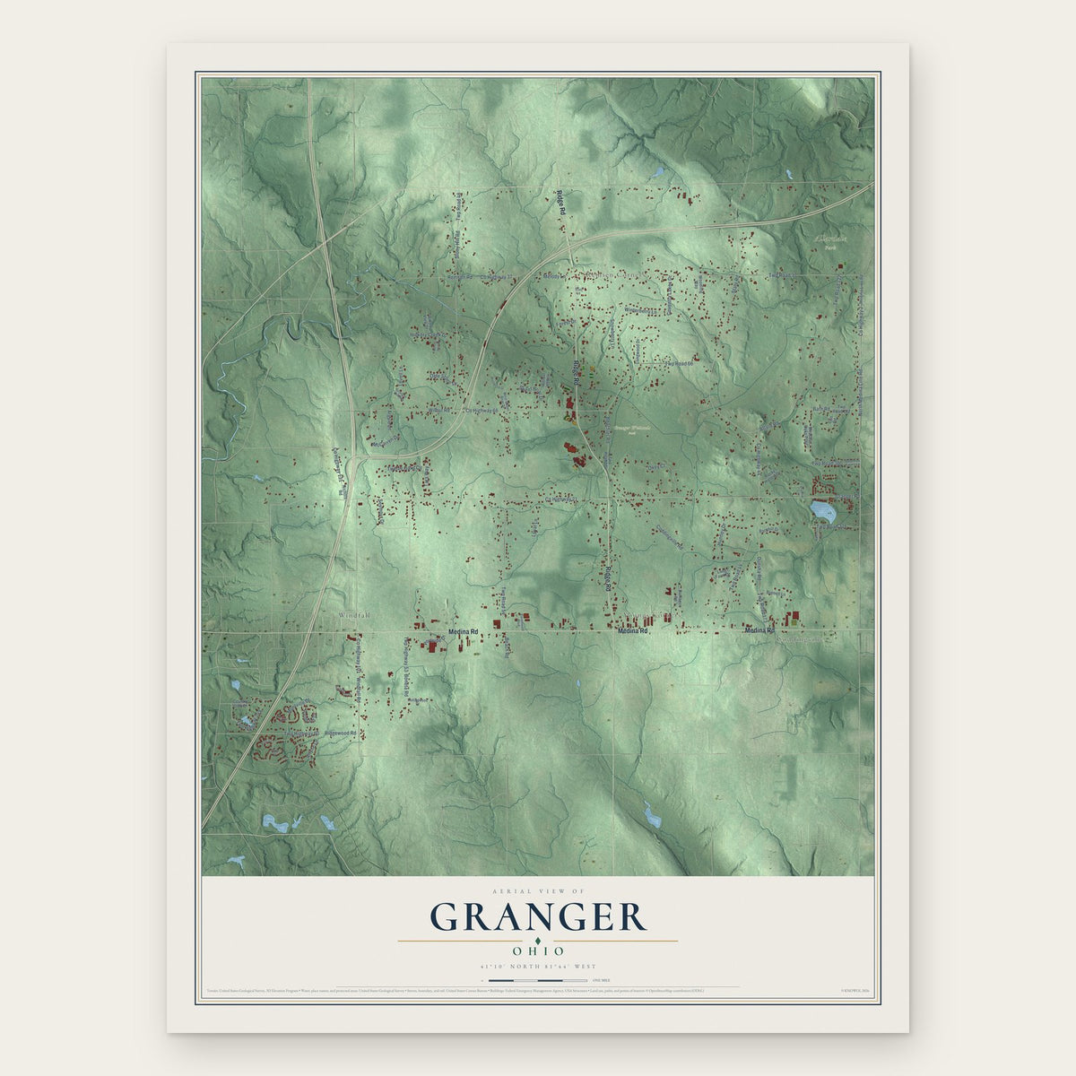 Granger, Ohio map print, the full design