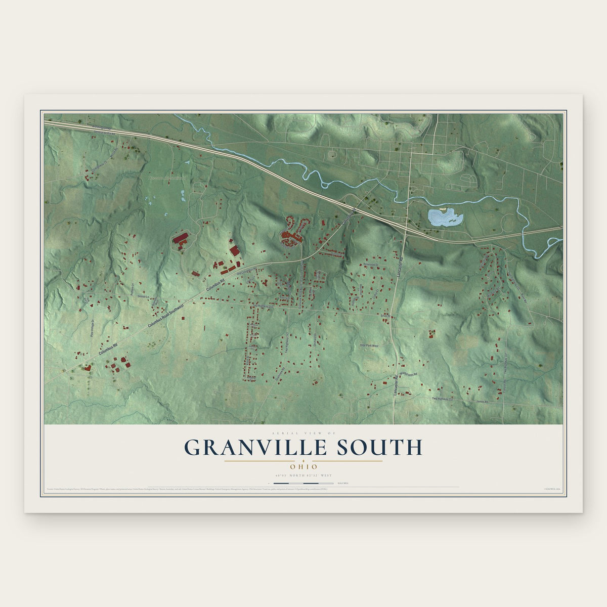Granville South, Ohio map print, the full design