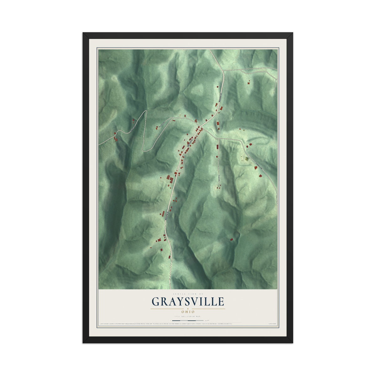 Map of Graysville, Ohio, 12 x 18 inch print in a black wood frame