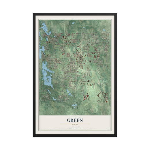 Map of Green, Ohio, 12 x 18 inch print in a black wood frame
