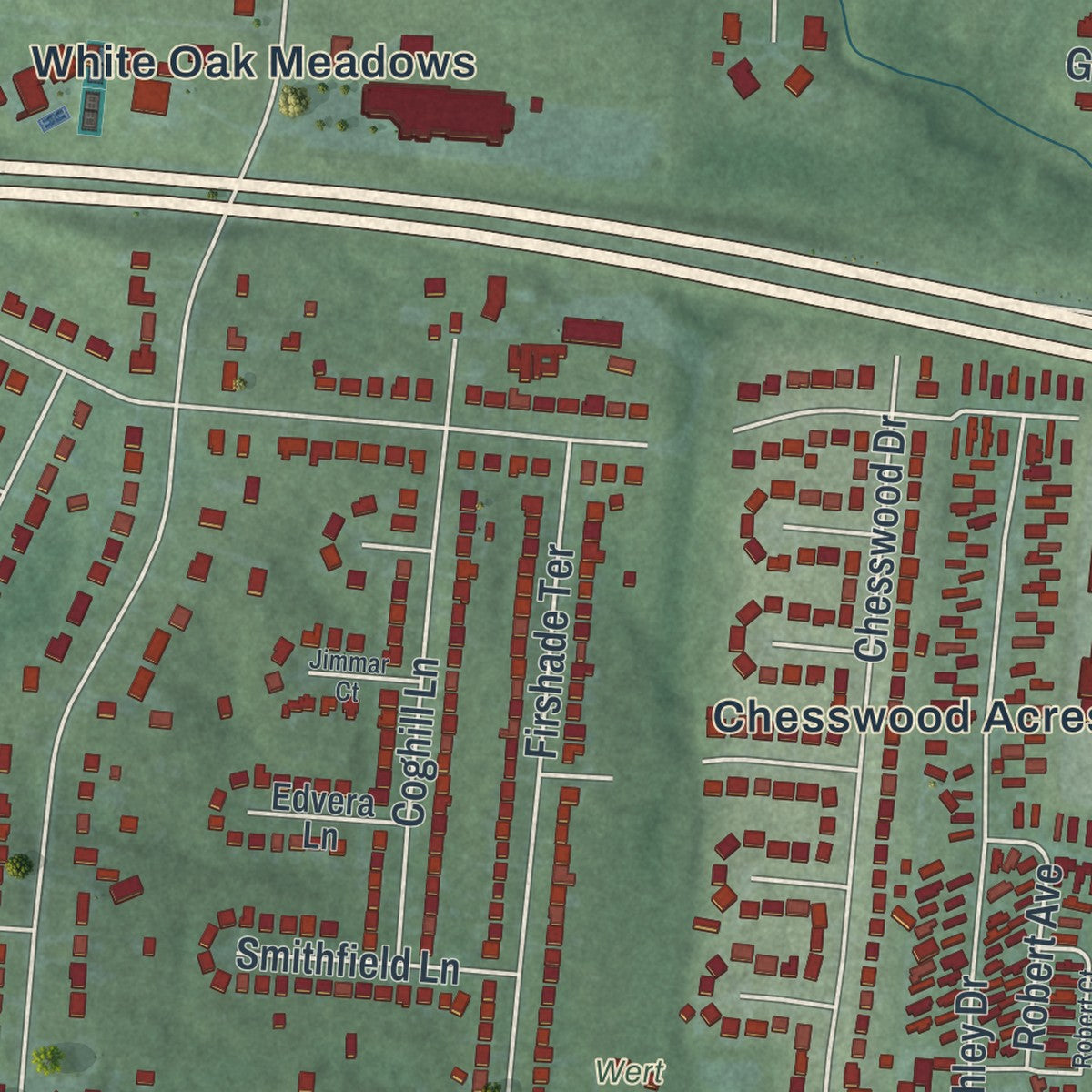 Close-up of the map of Groesbeck, Ohio print showing street and building detail