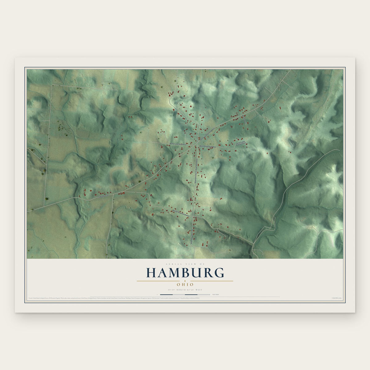 Hamburg, Ohio map print, the full design