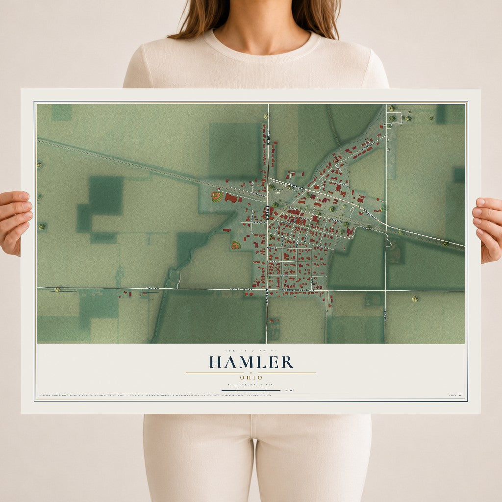 Map of Hamler, Ohio, 18 x 24 inch unframed archival matte print