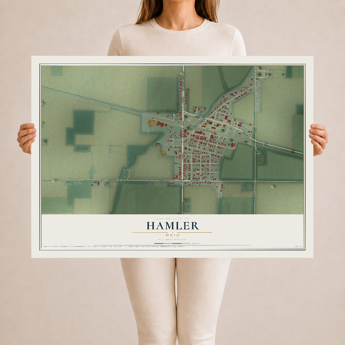 Map of Hamler, Ohio, 24 x 36 inch unframed archival matte print