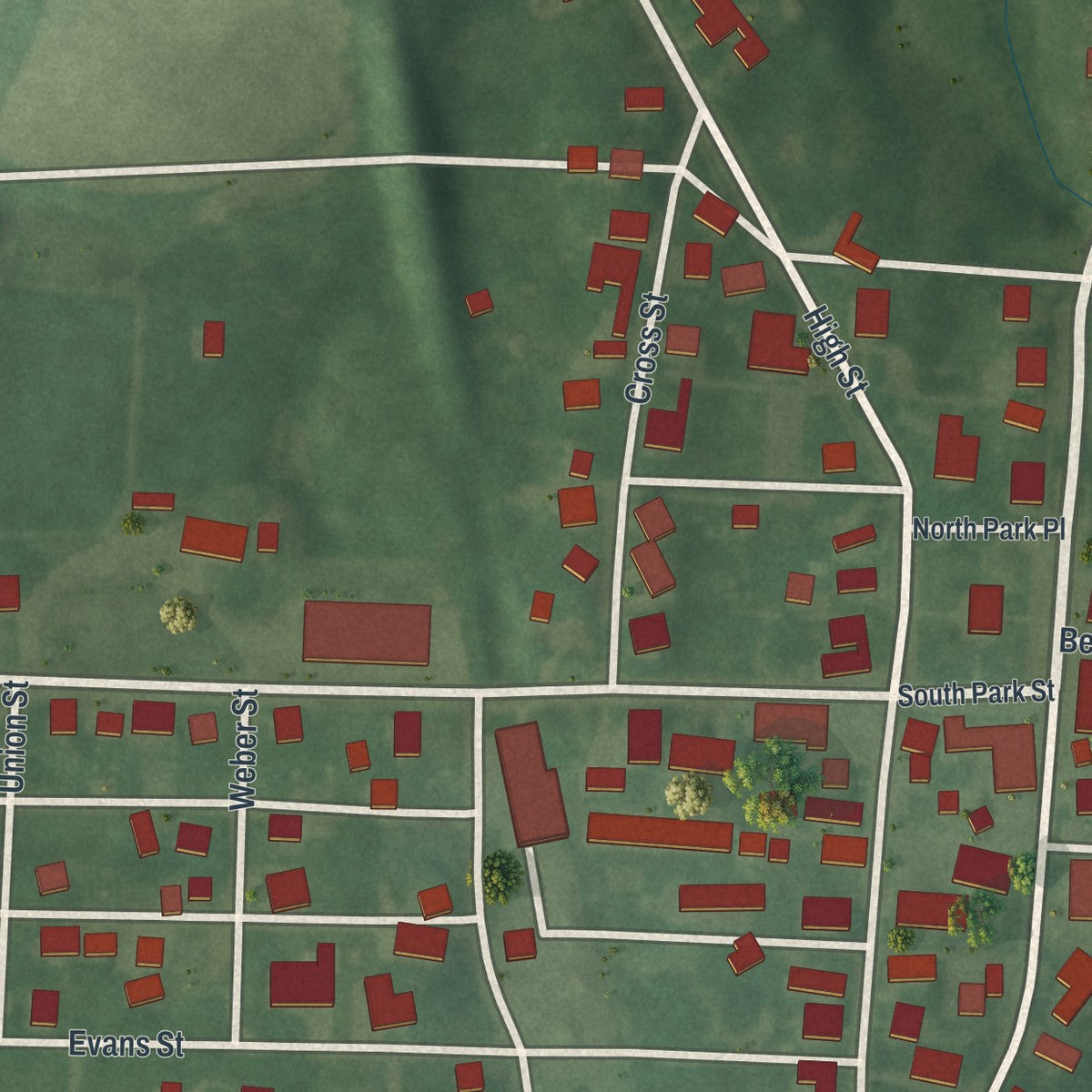 Close-up of the map of Hartford (Croton), Ohio print showing street and building detail