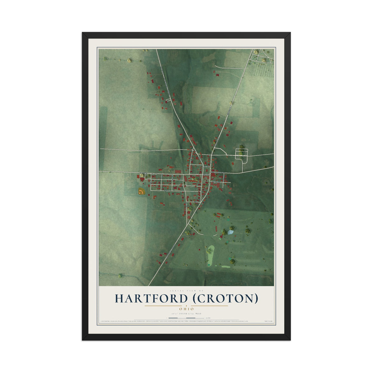 Map of Hartford (Croton), Ohio, 12 x 18 inch print in a black wood frame