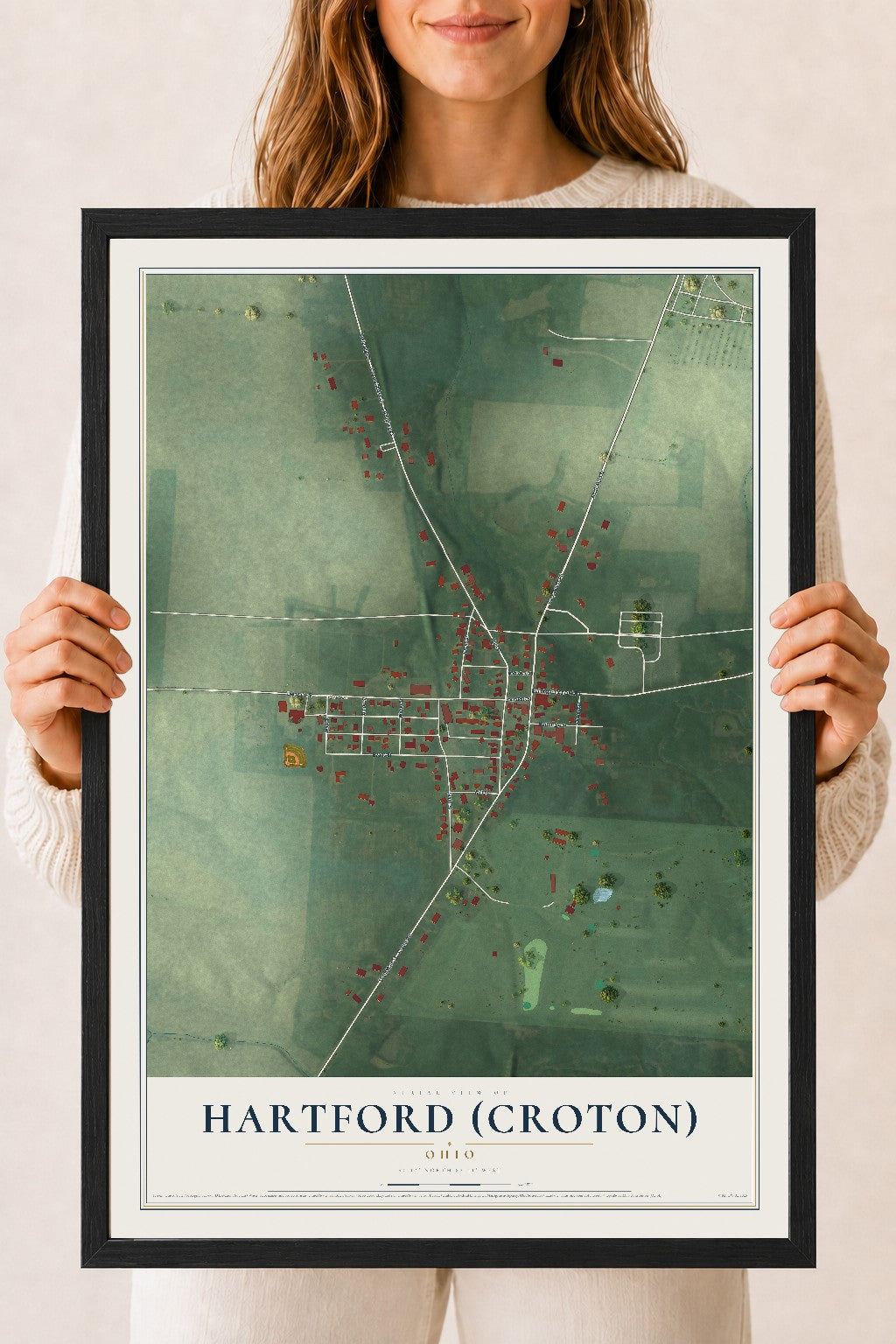 Map of Hartford (Croton), Ohio, 18 x 24 inch print in a black wood frame