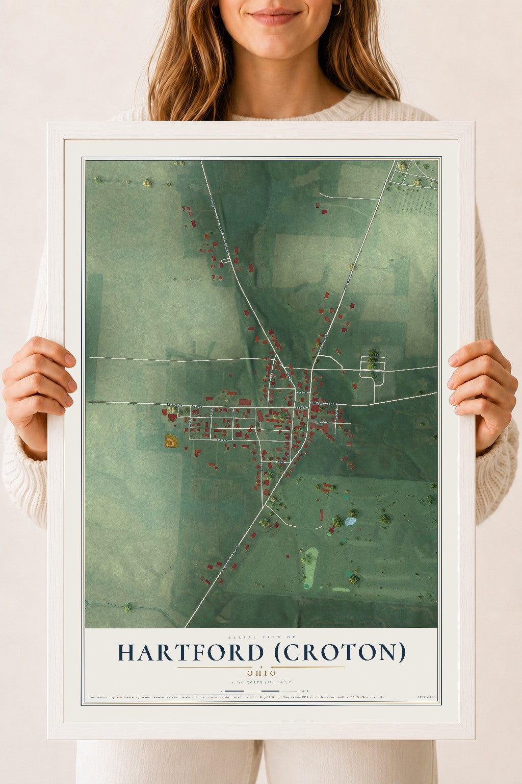 Map of Hartford (Croton), Ohio, 18 x 24 inch print in a white wood frame