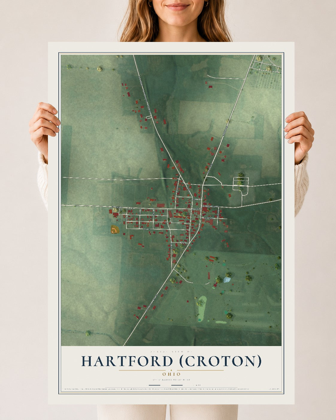 Map of Hartford (Croton), Ohio, 24 x 36 inch unframed archival matte print