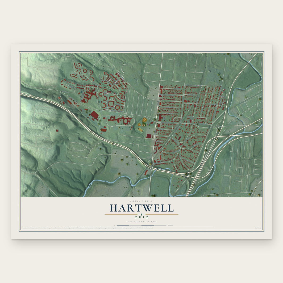 Hartwell, Ohio map print, the full design