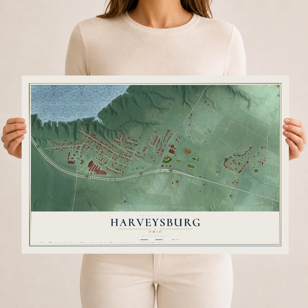 Map of Harveysburg, Ohio, 12 x 18 inch unframed archival matte print