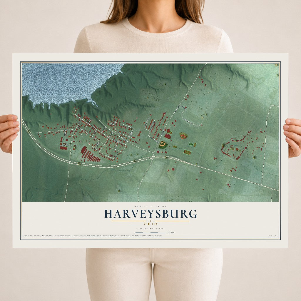 Map of Harveysburg, Ohio, 18 x 24 inch unframed archival matte print