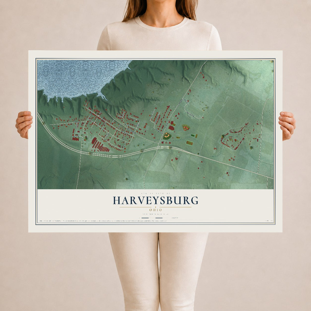 Map of Harveysburg, Ohio, 24 x 36 inch unframed archival matte print