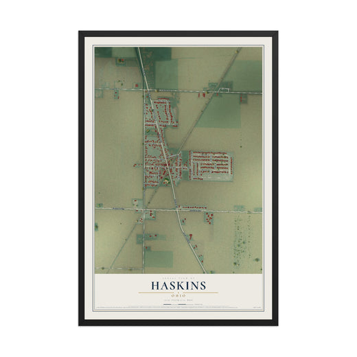 Map of Haskins, Ohio, 12 x 18 inch print in a black wood frame