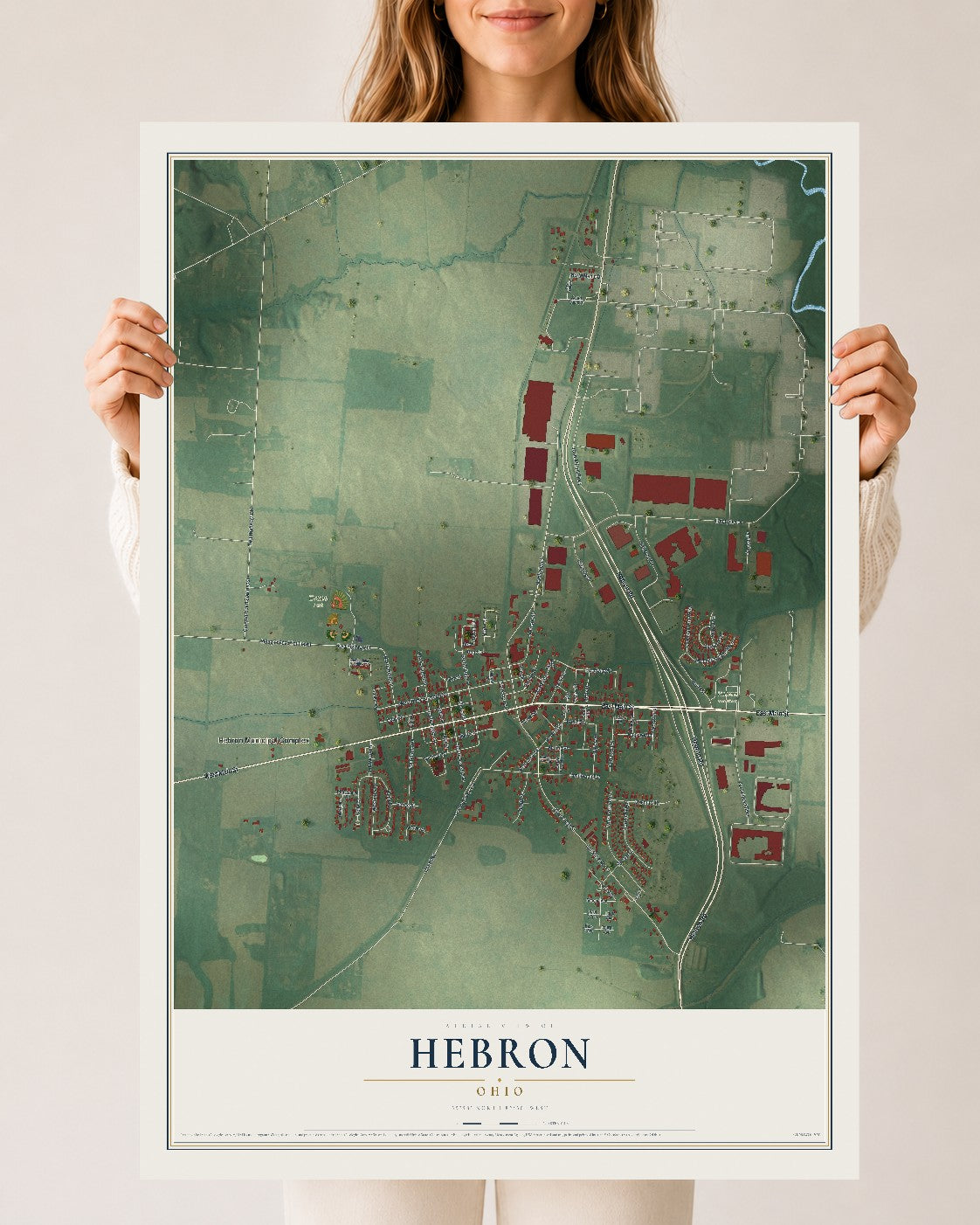 Map of Hebron, Ohio, 24 x 36 inch unframed archival matte print