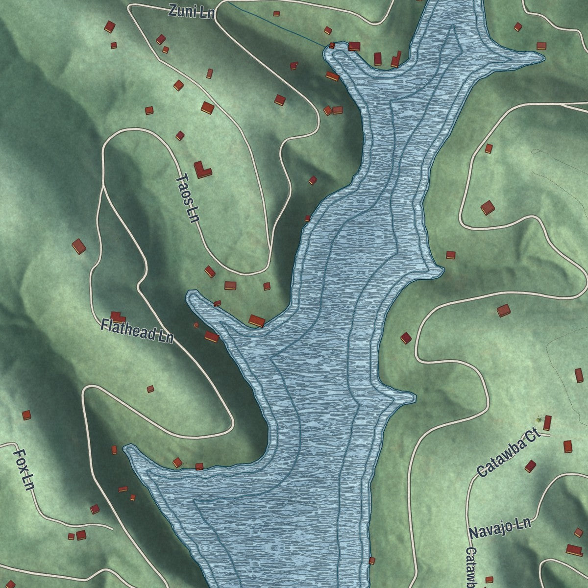 Close-up of the map of Hide-A-Way Hills, Ohio print showing street and building detail