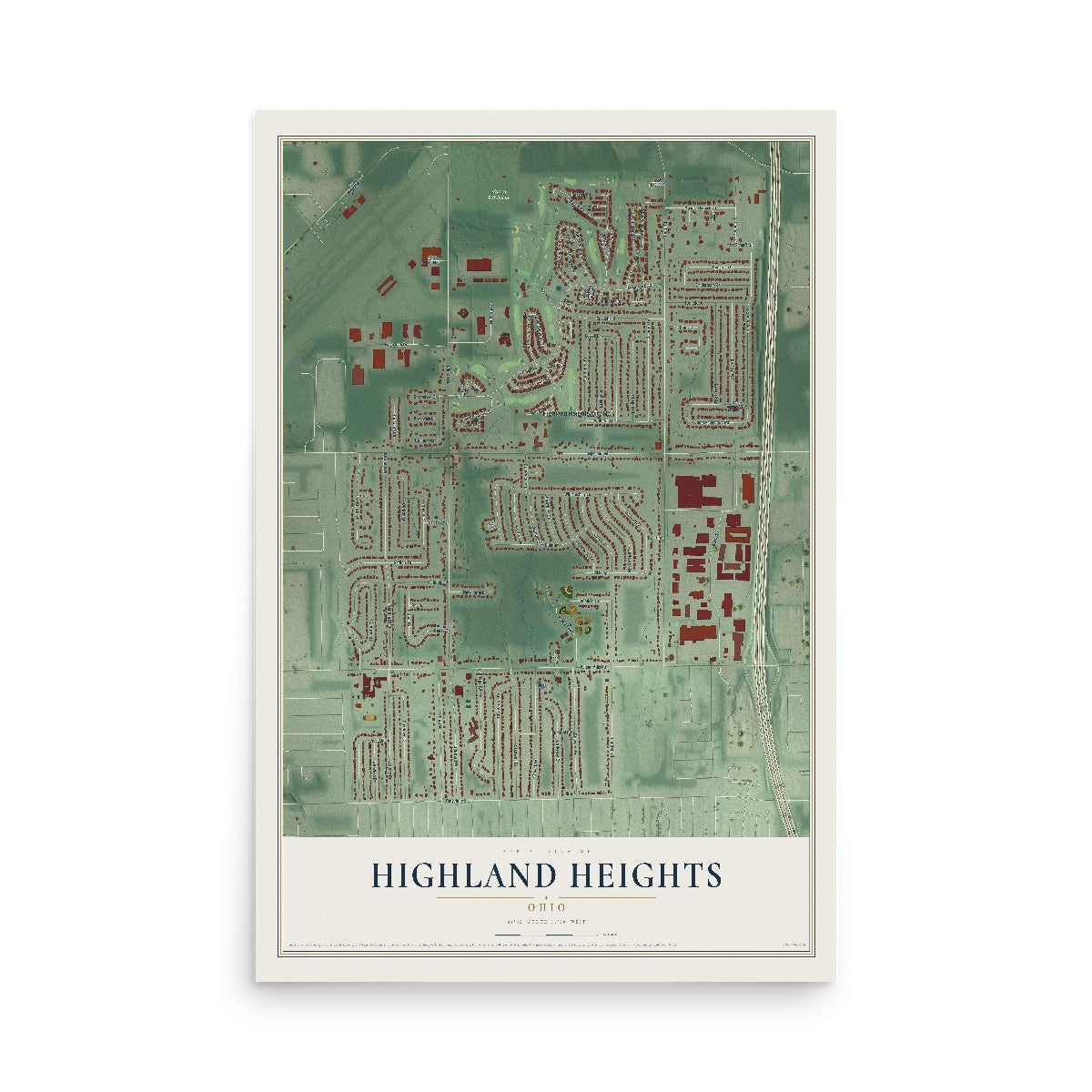 Map of Highland Heights, Ohio, 12 x 18 inch unframed archival matte print