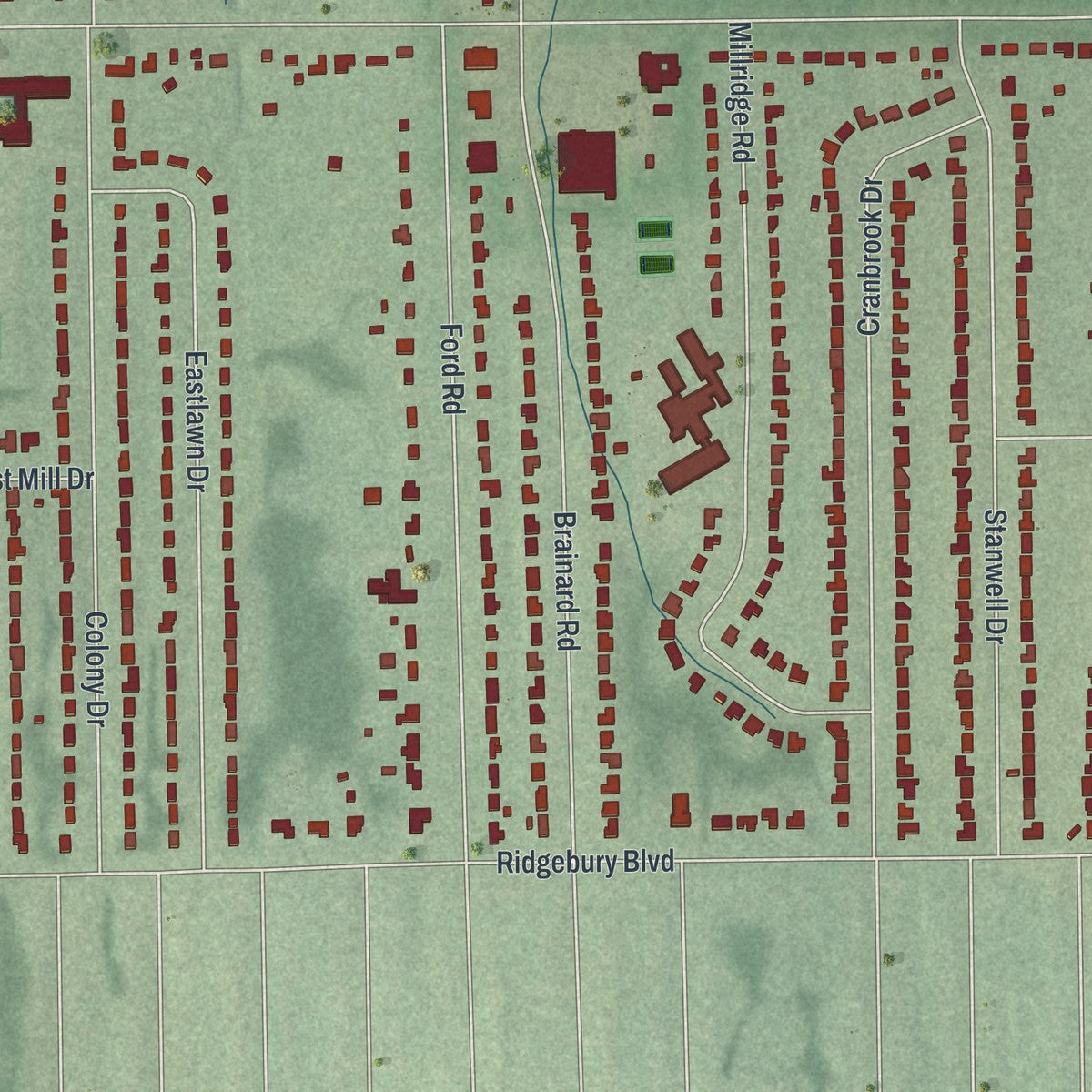Second close-up of the map of Highland Heights, Ohio print showing more streets and buildings