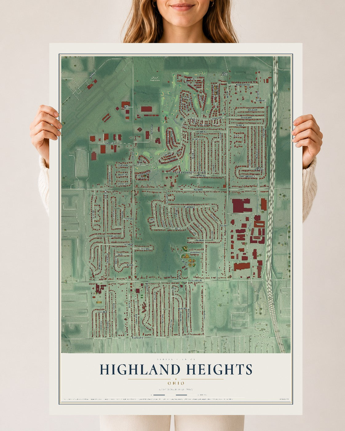 Map of Highland Heights, Ohio, 24 x 36 inch unframed archival matte print