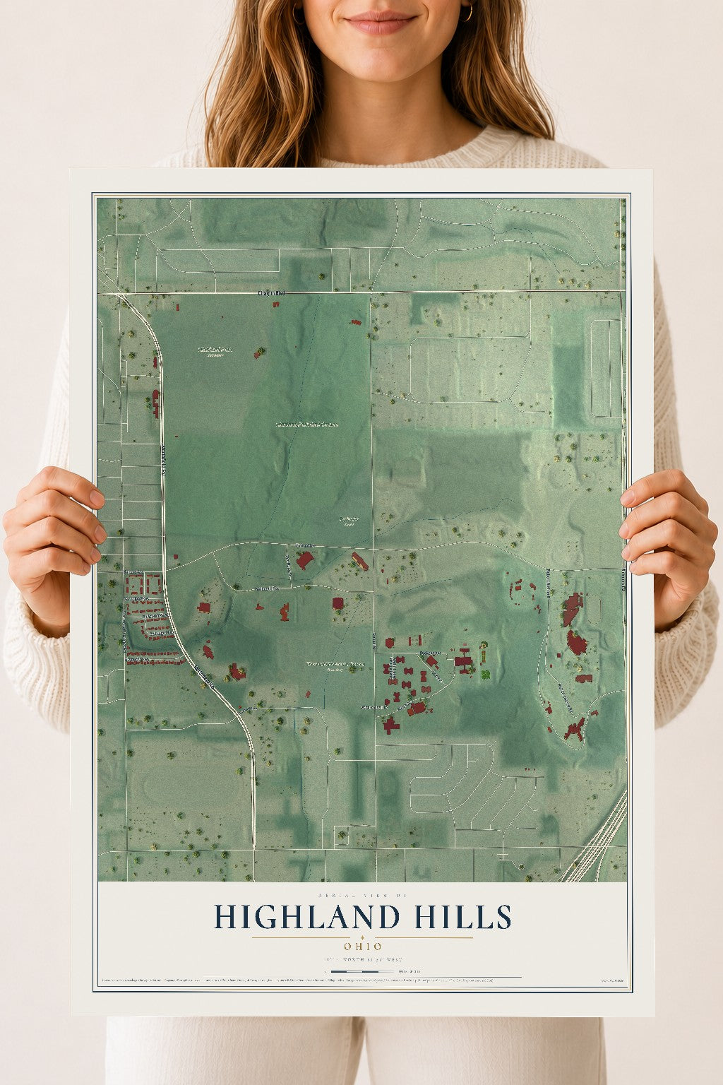 Map of Highland Hills, Ohio, 18 x 24 inch unframed archival matte print