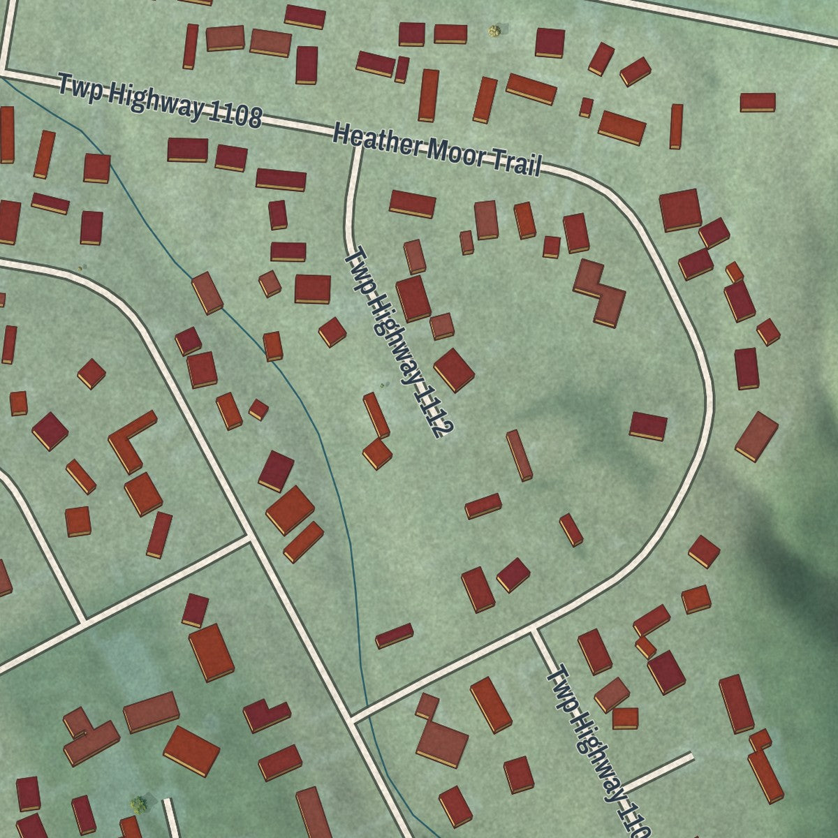 Close-up of the map of Highland Holiday, Ohio print showing street and building detail