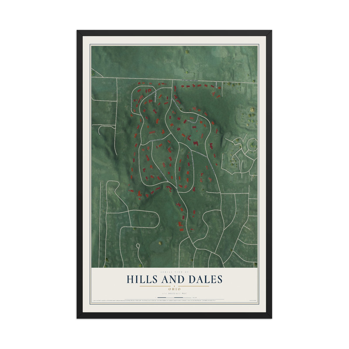Map of Hills and Dales, Ohio, 12 x 18 inch print in a black wood frame