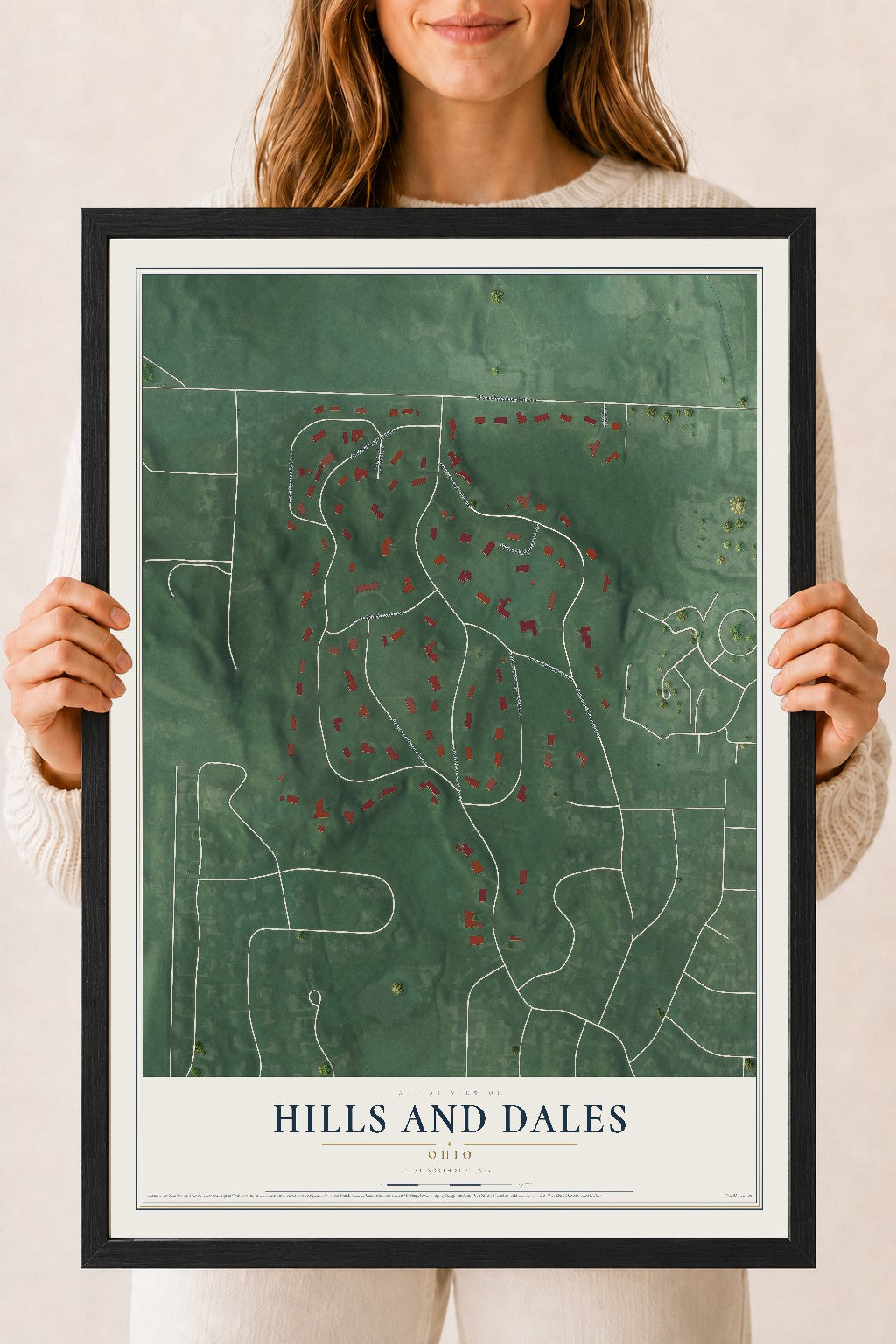 Map of Hills and Dales, Ohio, 18 x 24 inch print in a black wood frame