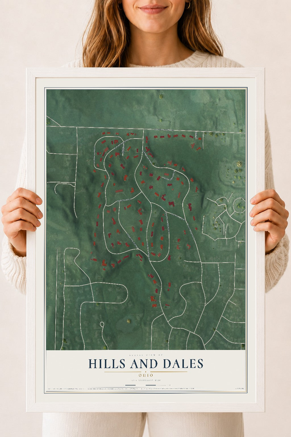 Map of Hills and Dales, Ohio, 18 x 24 inch print in a white wood frame