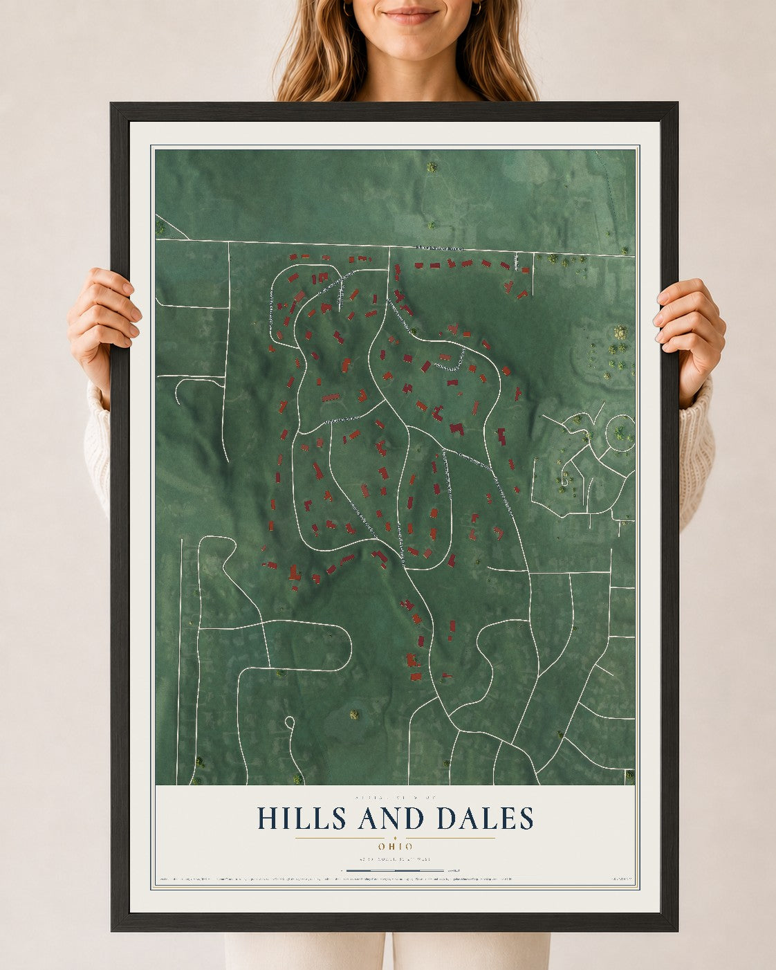 Map of Hills and Dales, Ohio, 24 x 36 inch print in a black wood frame