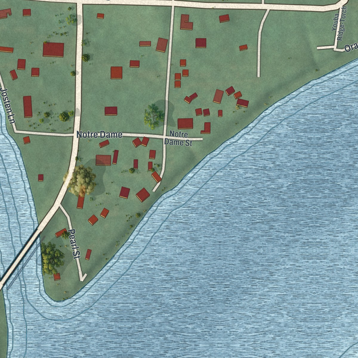 Close-up of the map of Hockingport, Ohio print showing street and building detail