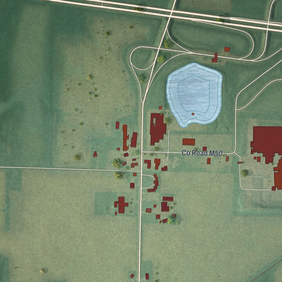 Close-up of the map of Holiday City, Ohio print showing street and building detail