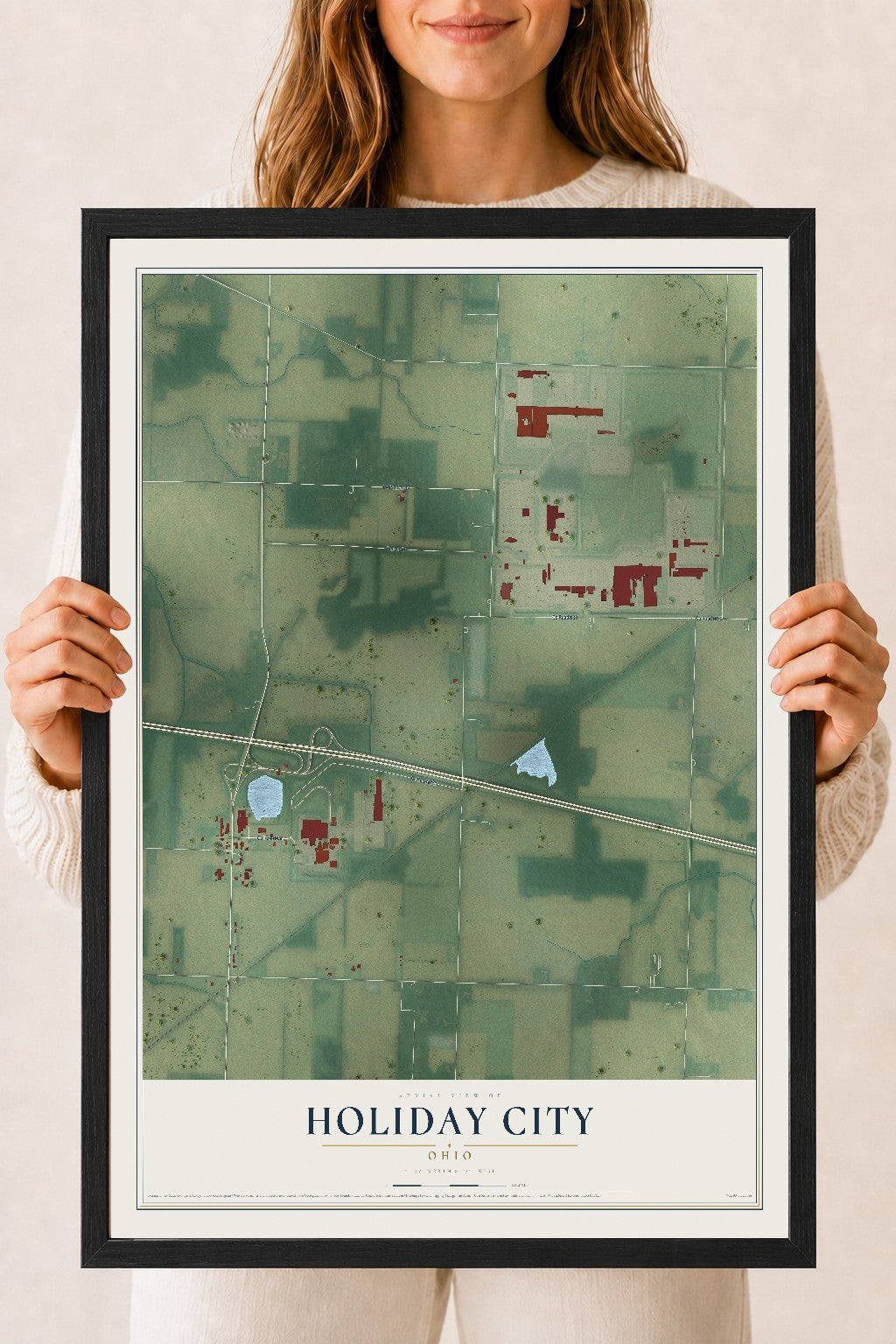 Map of Holiday City, Ohio, 18 x 24 inch print in a black wood frame