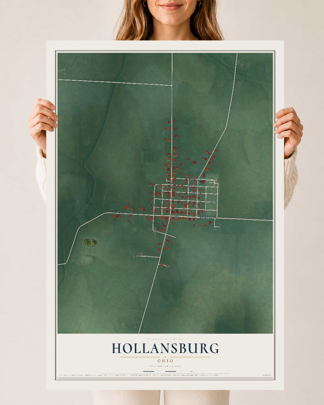 Map of Hollansburg, Ohio, 24 x 36 inch unframed archival matte print