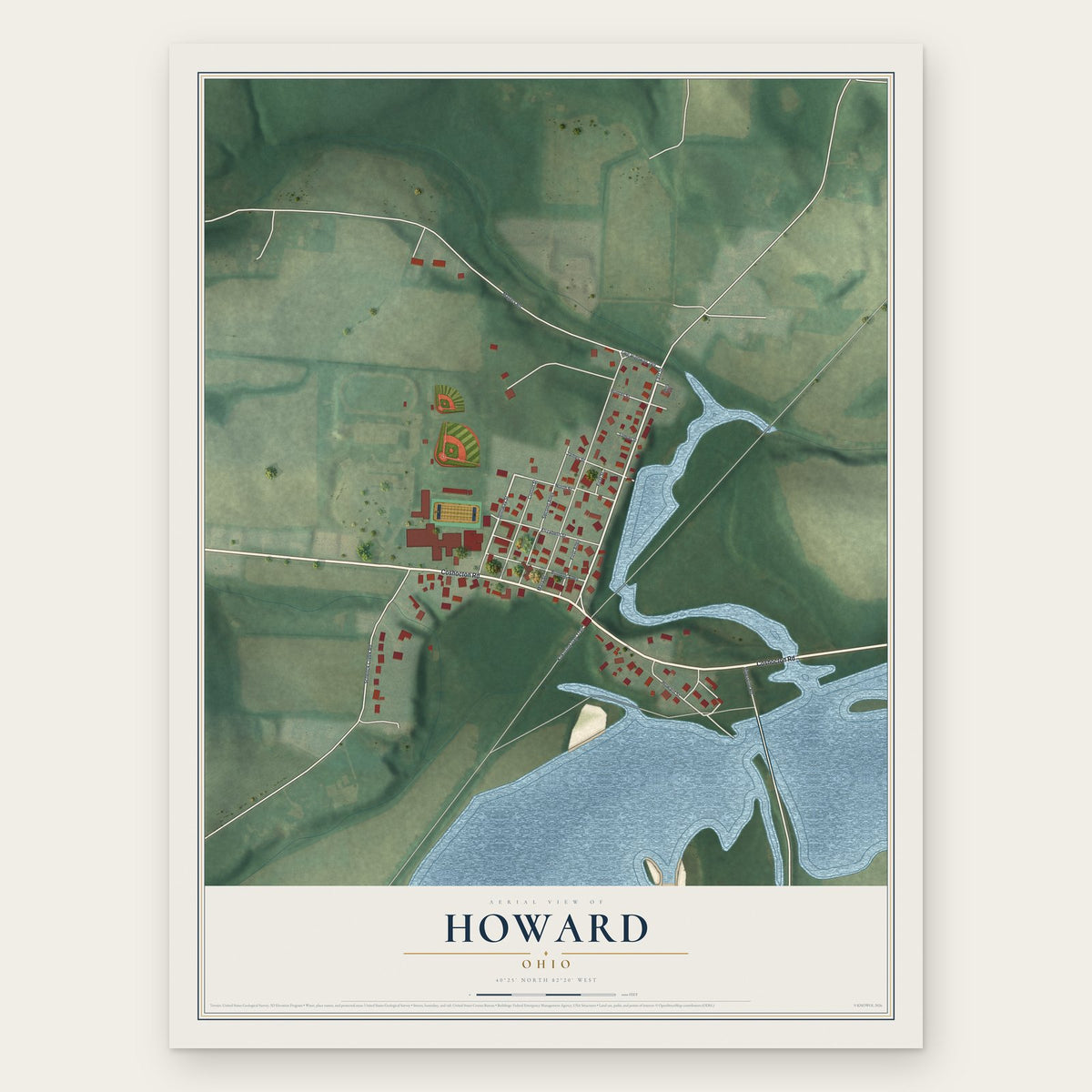 Howard, Ohio map print, the full design