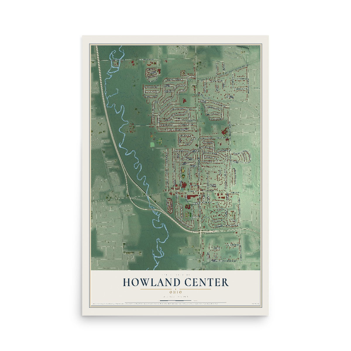 Map of Howland Center, Ohio, 12 x 18 inch unframed archival matte print